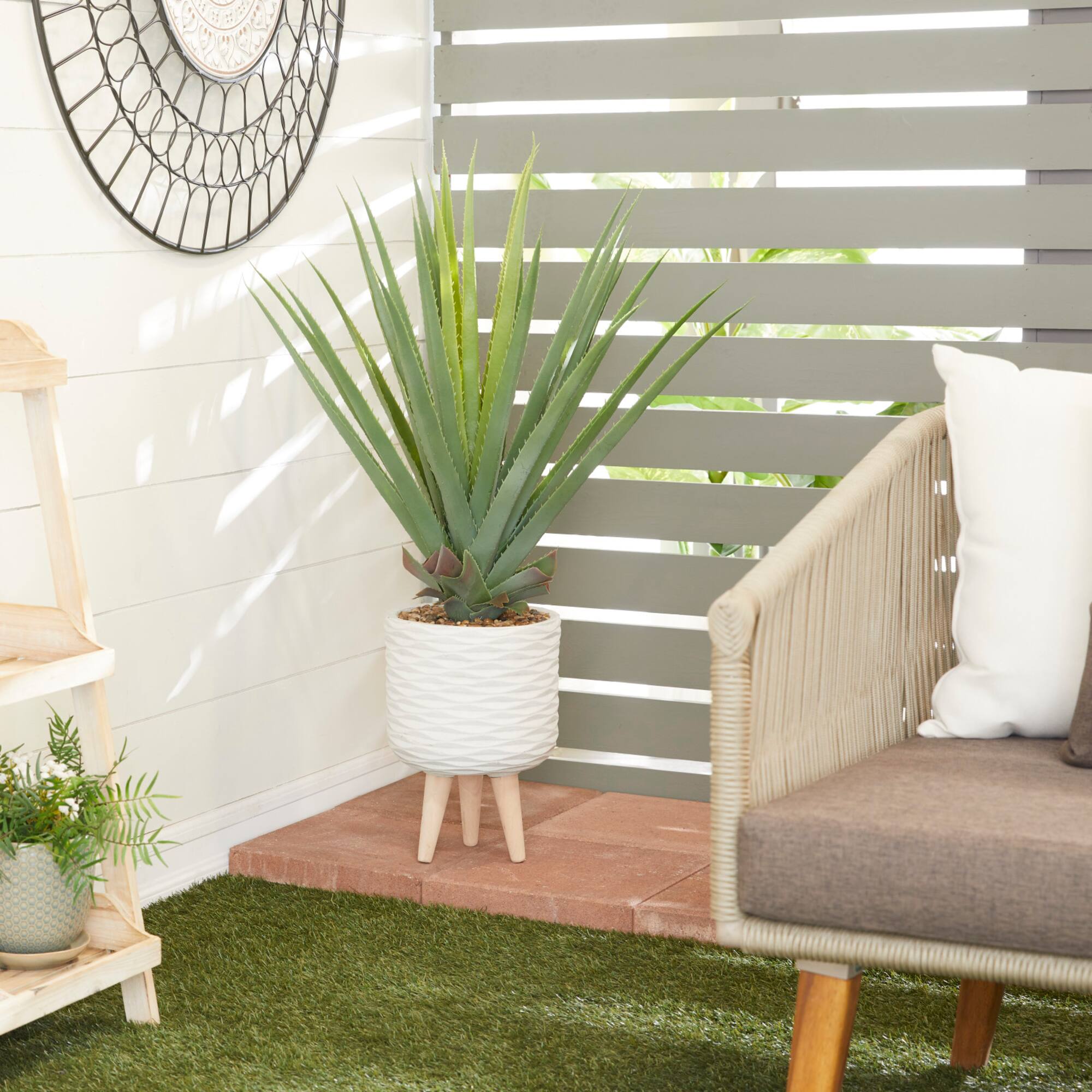 3ft. Potted White Plastic Modern Aloe Vera Artificial Foliage